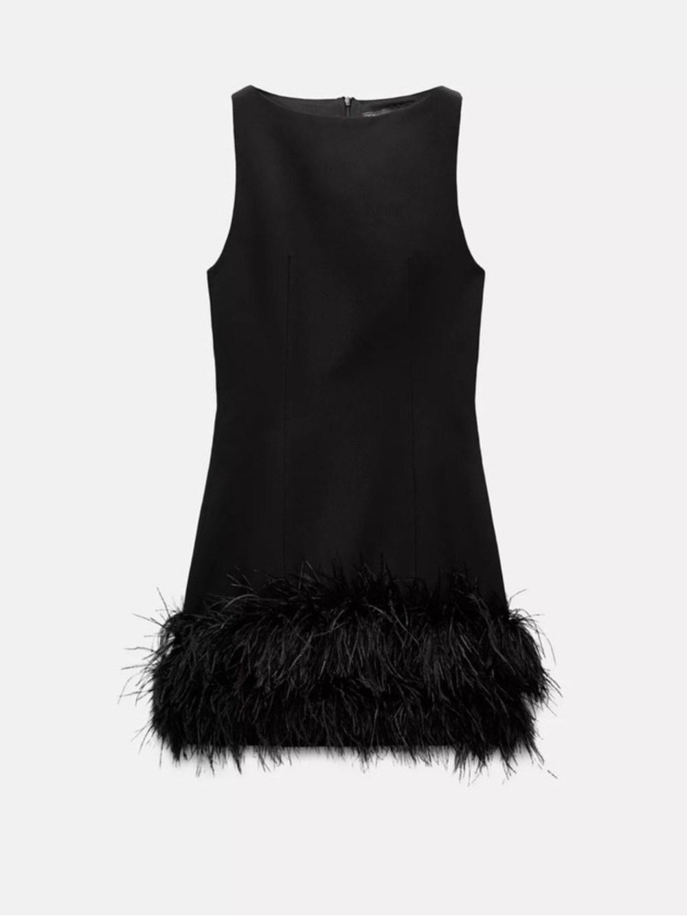Zara Black Sleeveless Feather-Trim Mini Dress